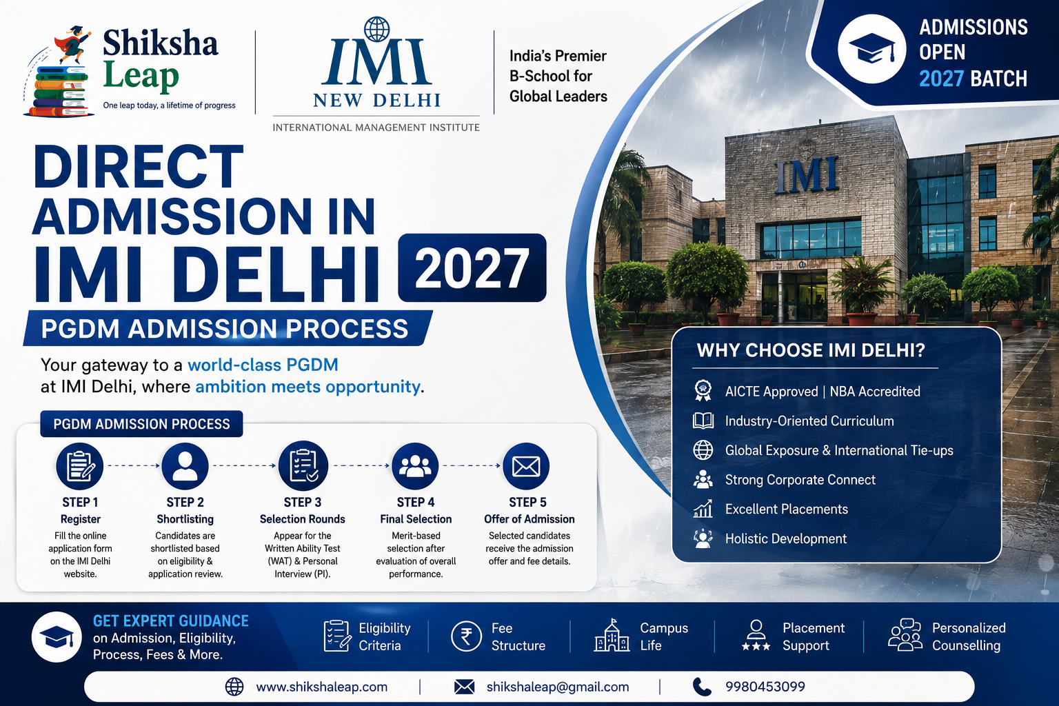 Direct Admission in IMI Delhi 2027: PGDM Admission Process