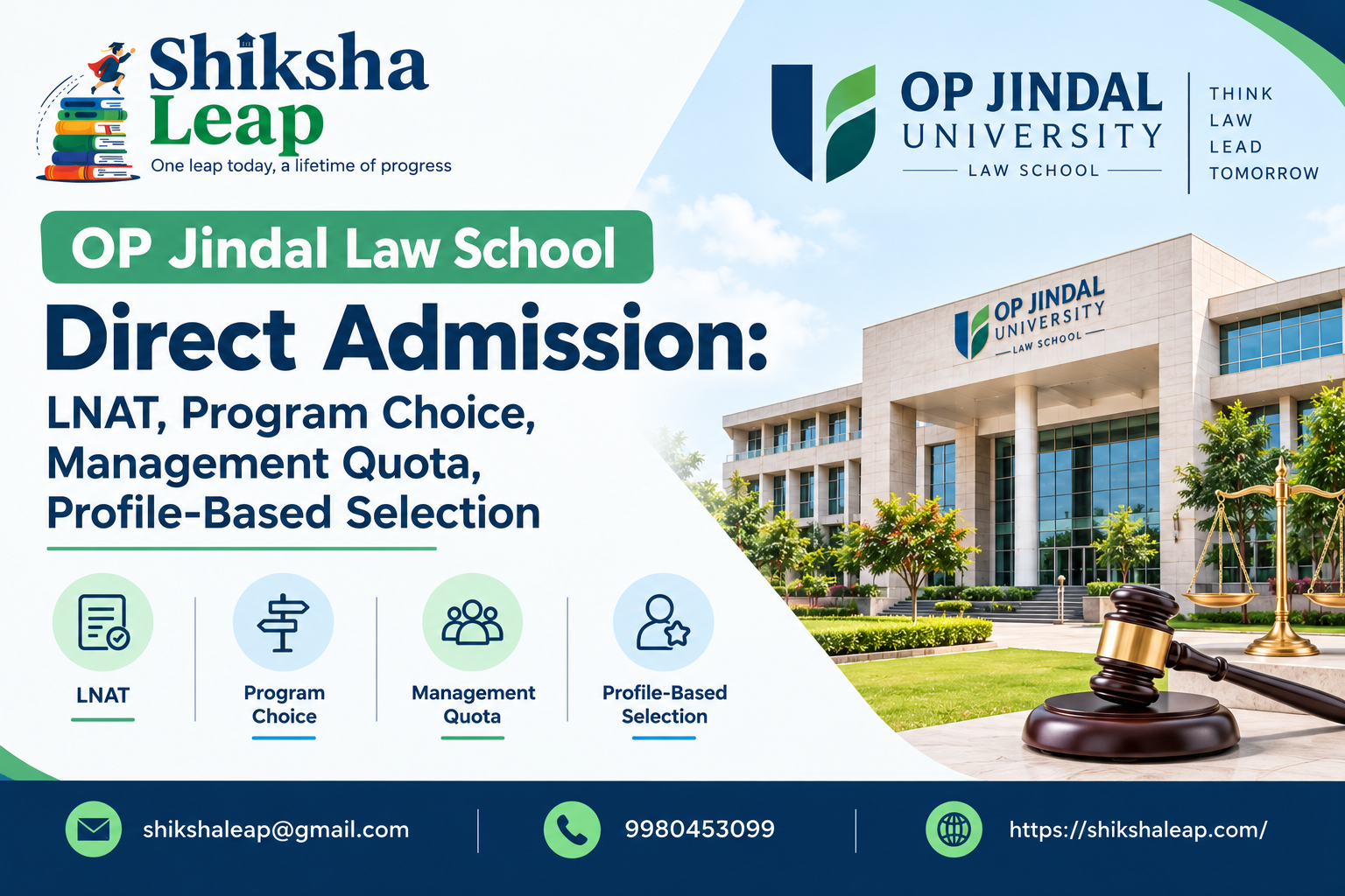 OP Jindal Law School Direct Admission 2027: LNAT, Program Choice, Management Quota, Profile-Based Selection