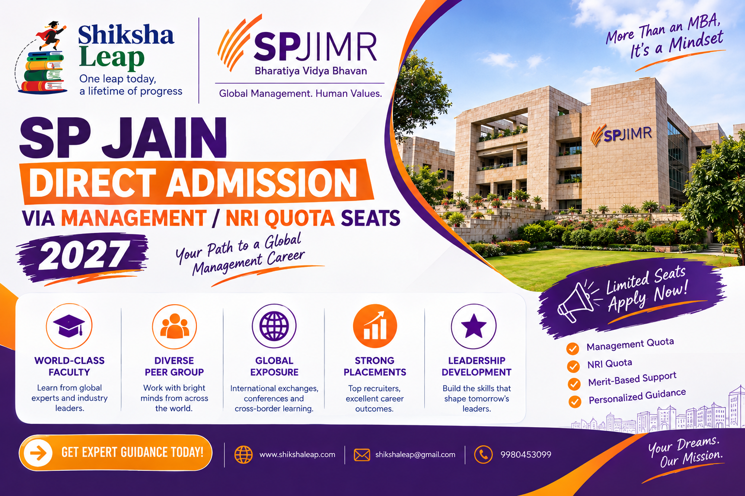 SP Jain Direct Admission via Management or NRI Quota Seats 2027